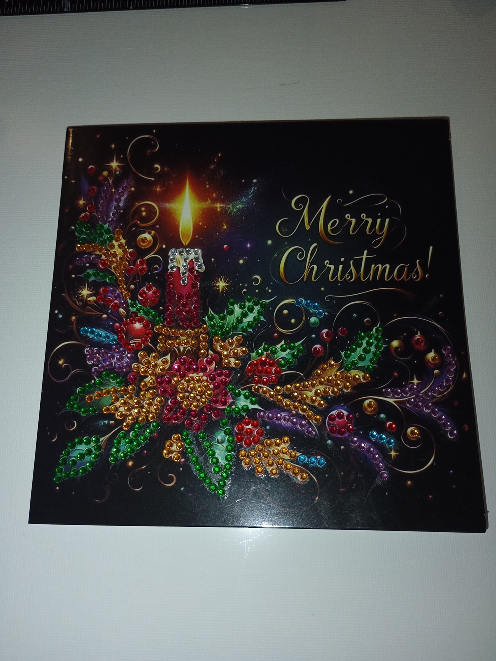 Merry Christmas Bejeweled Candle Holiday Card Handmade